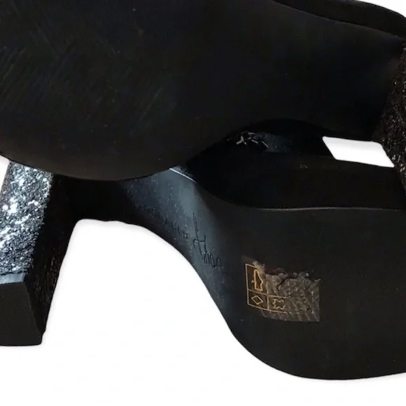 Michael Shannon Tosca Blu Shoes Black Glitter Block Heel Bootie - Picture 7 of 11